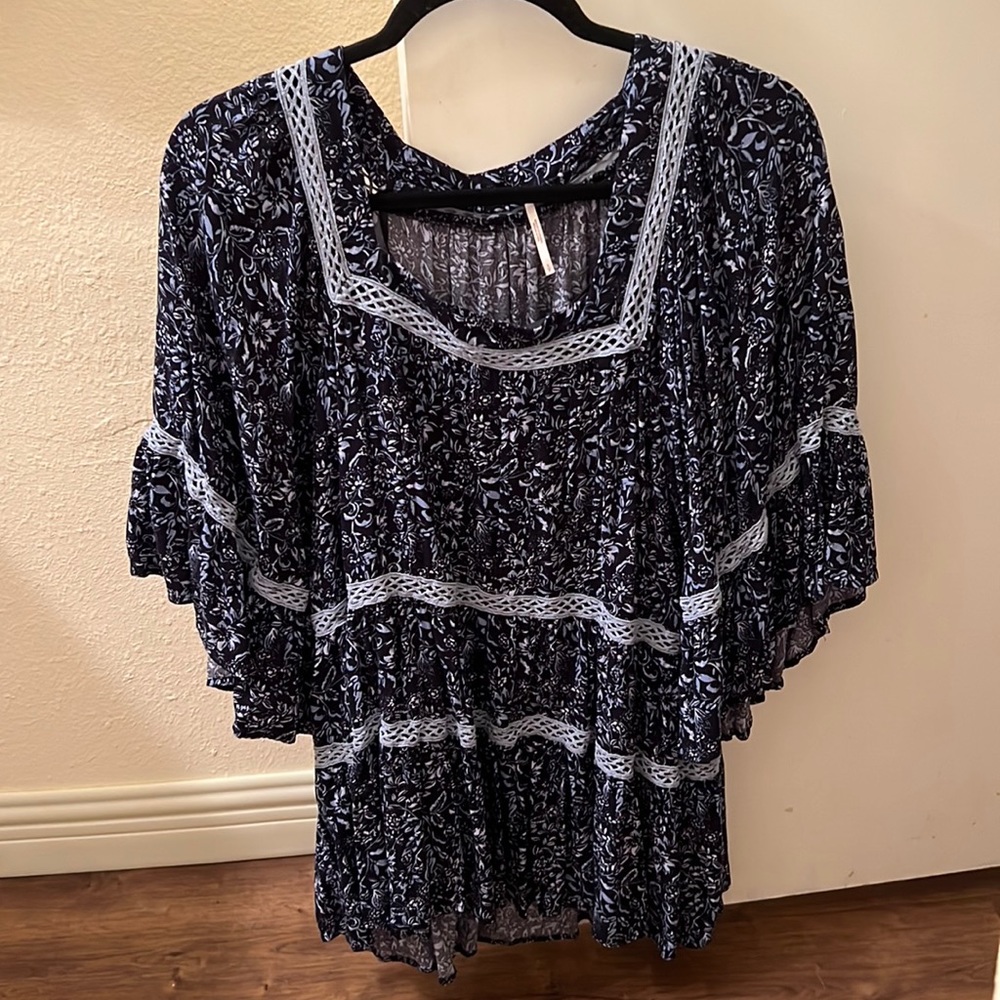 Free People Blue Peasant Blouse